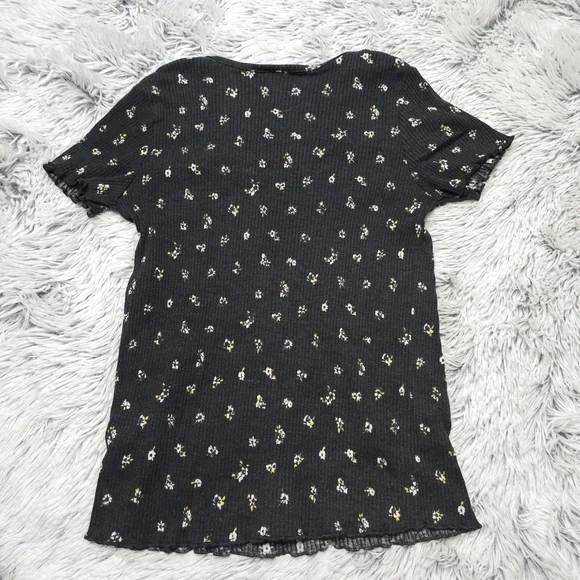 Art Class Dark Grey Floral Short Sleeve Ribbed Tee size XL (14-16) - Picture 3 of 3